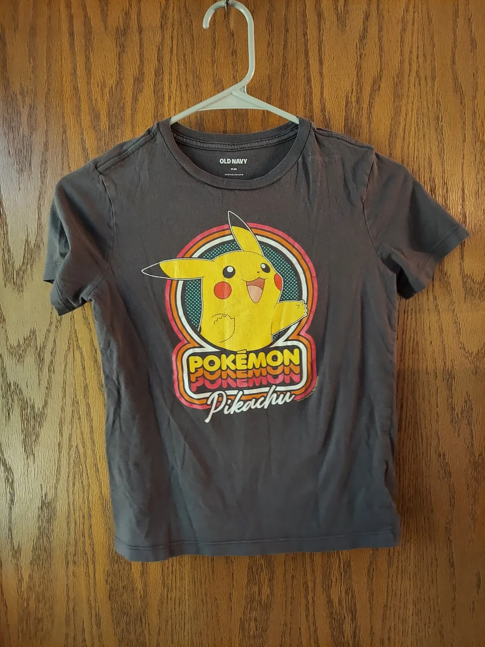 Old Navy Pokemon Pikachu Retro Graphic T-Shirt Charcoal Gray Kids Size M (8)